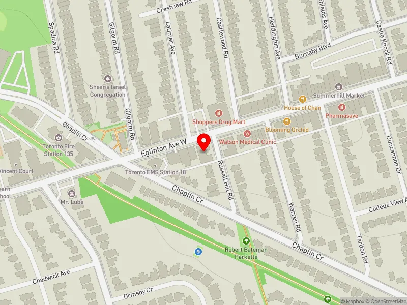 RentSafeTO apartment evaluation map view of 540 RUSSELL HILL RD in Toronto-St. Paul's, Toronto