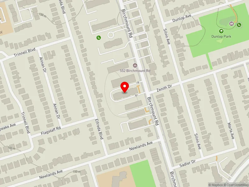 RentSafeTO apartment evaluation map view of 544 BIRCHMOUNT RD in Scarborough Southwest, Toronto