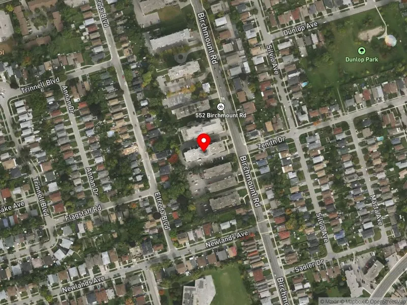 RentSafeTO apartment evaluation satellite view of 544 BIRCHMOUNT RD in Scarborough Southwest, Toronto