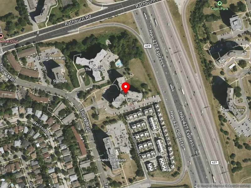 RentSafeTO apartment evaluation satellite view of 545 THE WEST MALL in Etobicoke Centre, Toronto