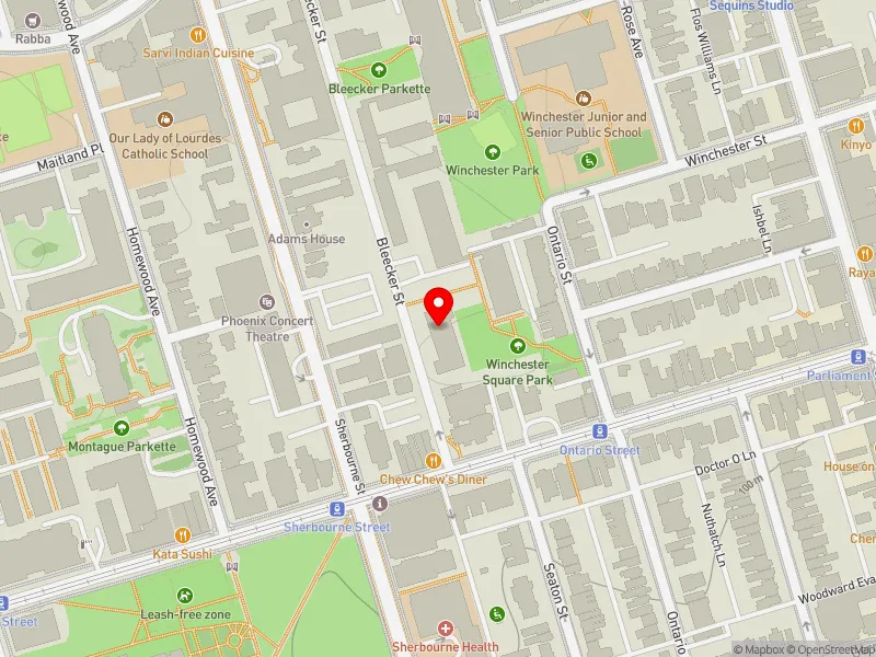 RentSafeTO apartment evaluation map view of 55 BLEECKER ST in Toronto Centre, Toronto