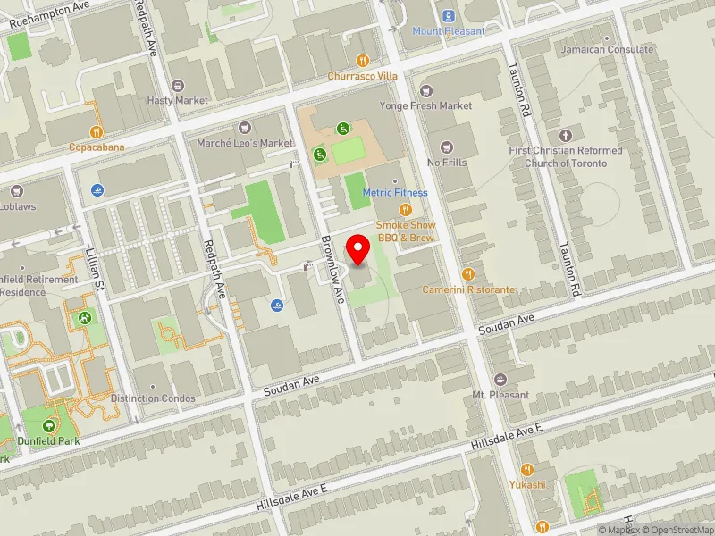 RentSafeTO apartment evaluation map view of 55 BROWNLOW AVE in Toronto-St. Paul's, Toronto