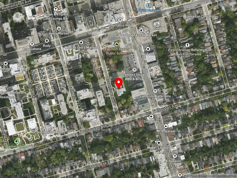 RentSafeTO apartment evaluation satellite view of 55 BROWNLOW AVE in Toronto-St. Paul's, Toronto
