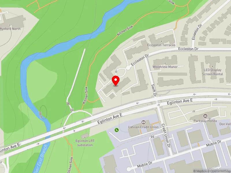 RentSafeTO apartment evaluation map view of 55 ECCLESTON DR in Don Valley East, Toronto