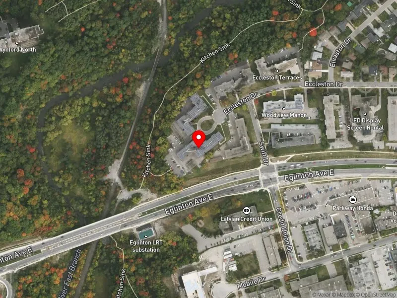 RentSafeTO apartment evaluation satellite view of 55 ECCLESTON DR in Don Valley East, Toronto