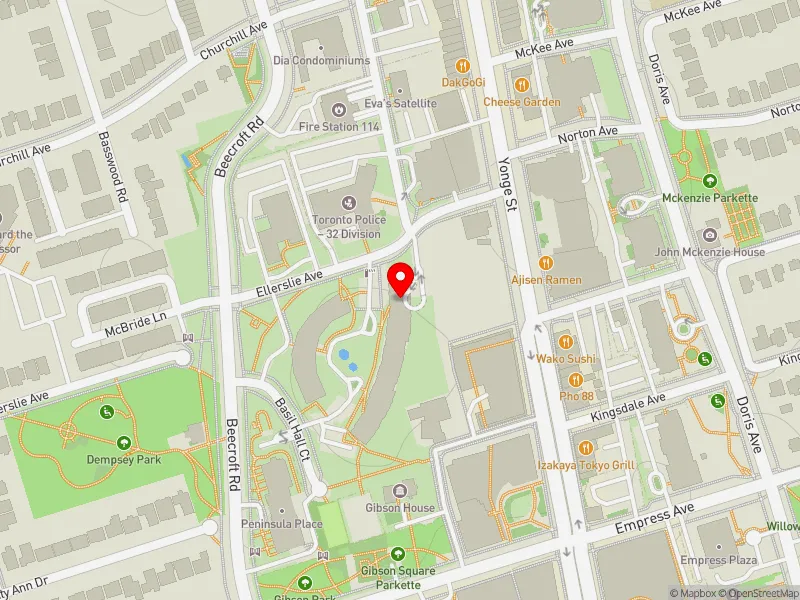 RentSafeTO apartment evaluation map view of 55 ELLERSLIE AVE in Willowdale, Toronto