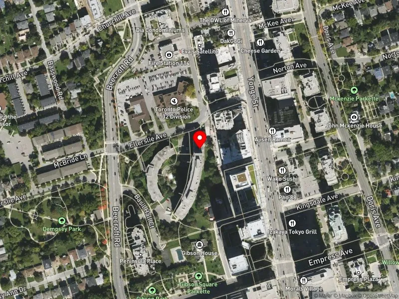 RentSafeTO apartment evaluation satellite view of 55 ELLERSLIE AVE in Willowdale, Toronto