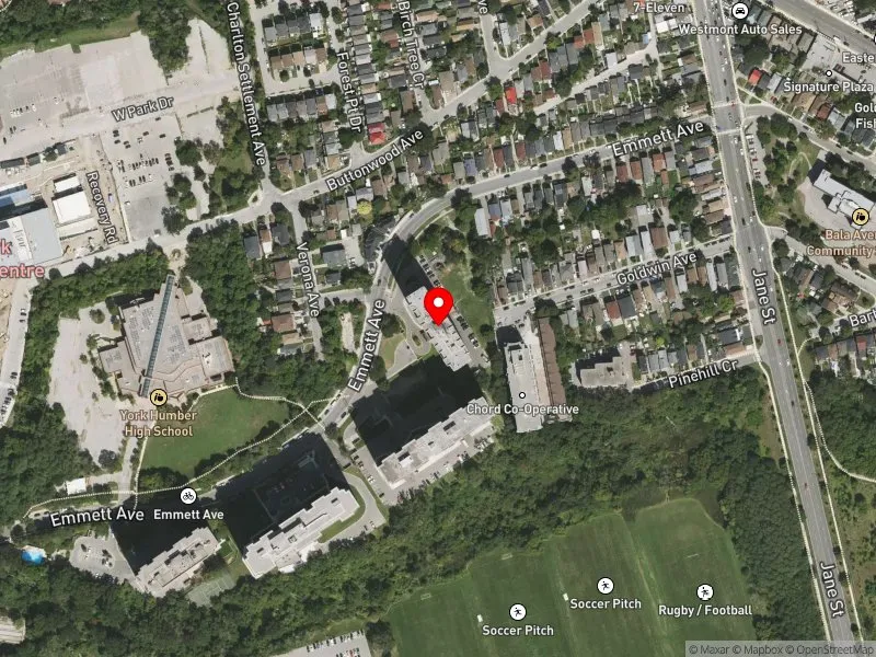 RentSafeTO apartment evaluation satellite view of 55 EMMETT AVE in York South-Weston, Toronto