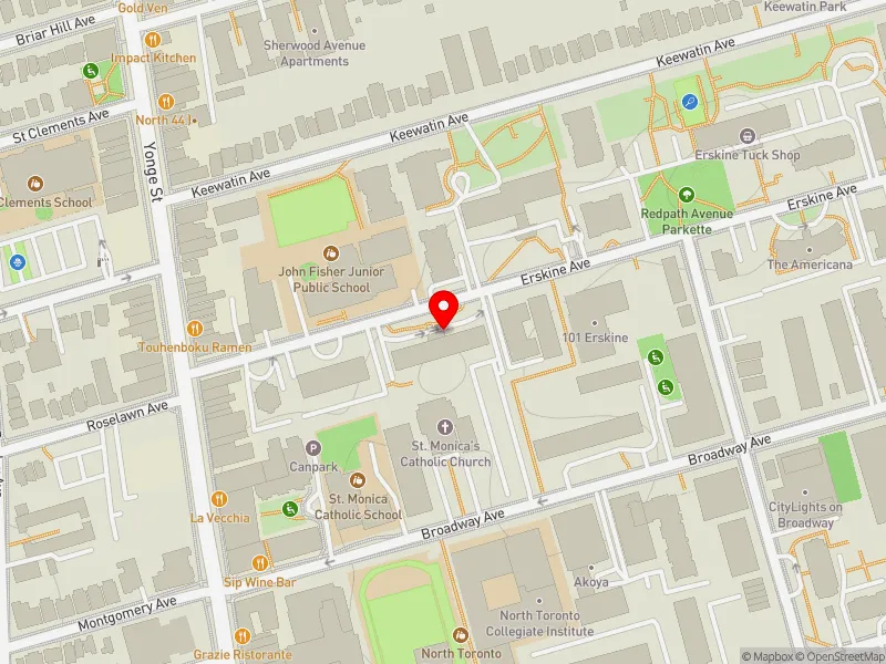 RentSafeTO apartment evaluation map view of 55 ERSKINE AVE in Don Valley West, Toronto