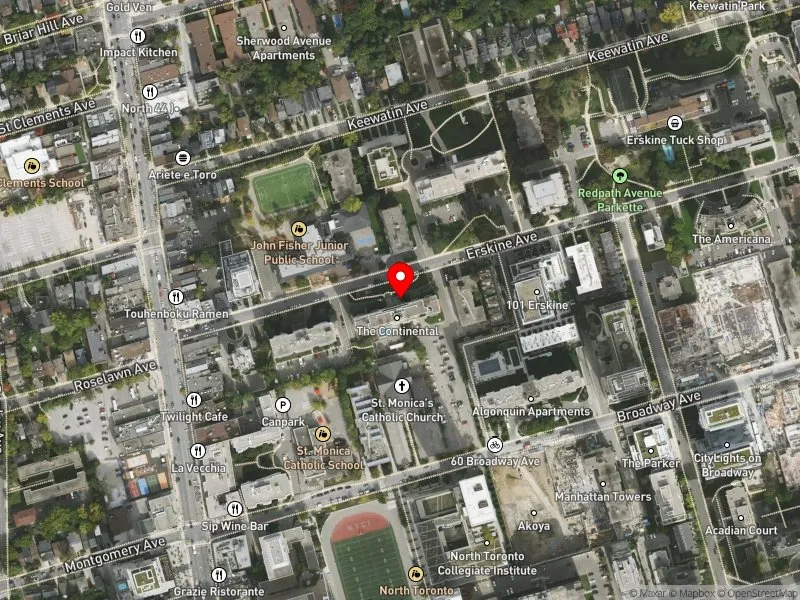 RentSafeTO apartment evaluation satellite view of 55 ERSKINE AVE in Don Valley West, Toronto