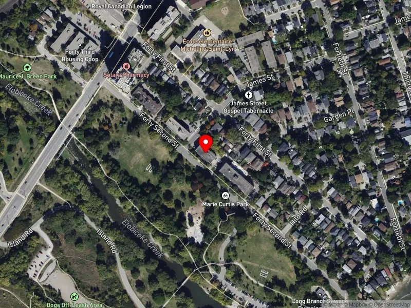 RentSafeTO apartment evaluation satellite view of 55 FORTY SECOND ST in Etobicoke-Lakeshore, Toronto