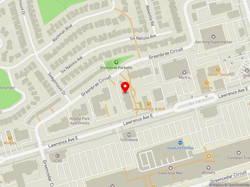 RentSafeTO apartment evaluation map view of 55 GREENBRAE CRCT in Scarborough-Guildwood, Toronto