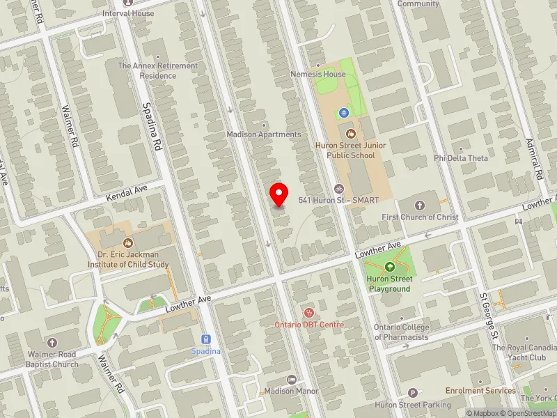 RentSafeTO apartment evaluation map view of 55 MADISON AVE in University-Rosedale, Toronto
