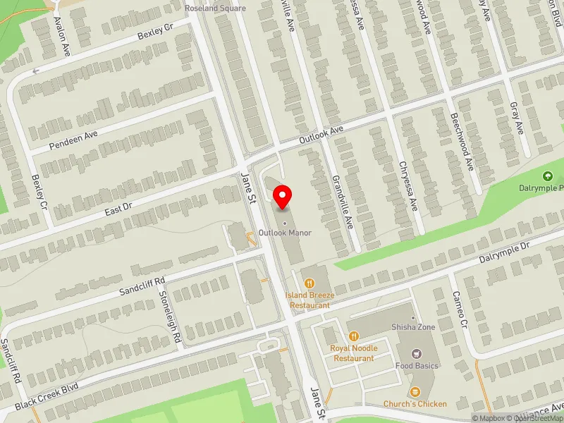 RentSafeTO apartment evaluation map view of 55 OUTLOOK AVE in York South-Weston, Toronto