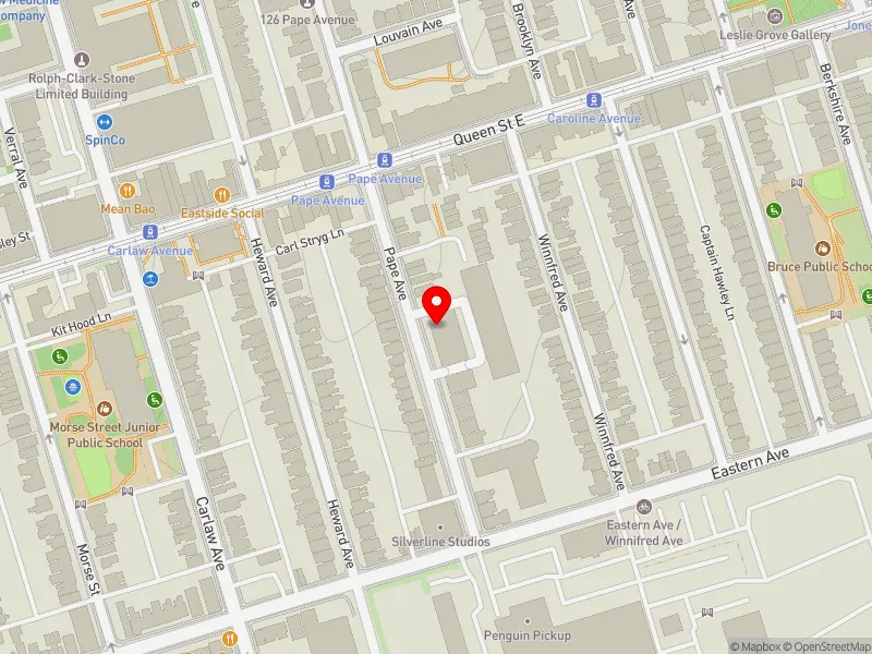RentSafeTO apartment evaluation map view of 55 PAPE AVE in Toronto-Danforth, Toronto
