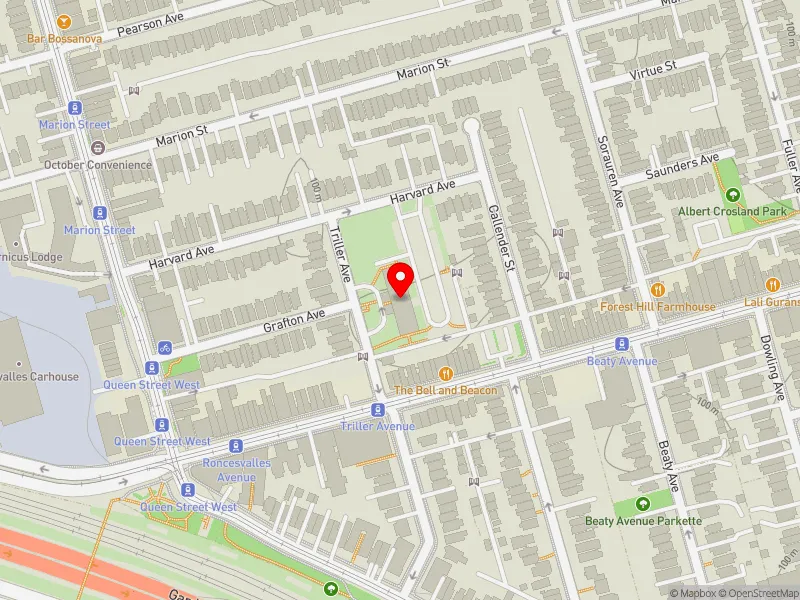 RentSafeTO apartment evaluation map view of 55 TRILLER AVE in Parkdale-High Park, Toronto