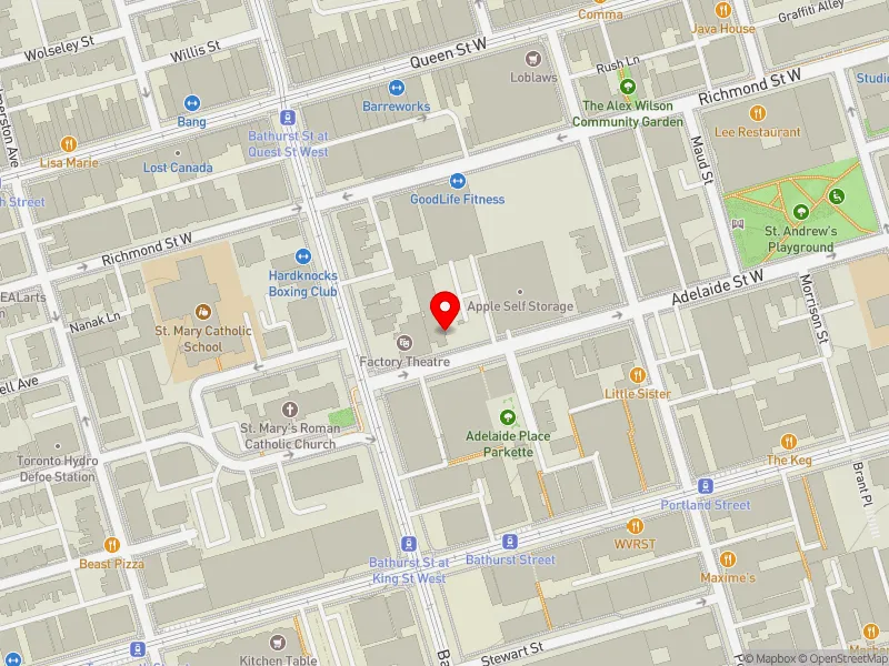 RentSafeTO apartment evaluation map view of 552 ADELAIDE ST W in Spadina-Fort York, Toronto