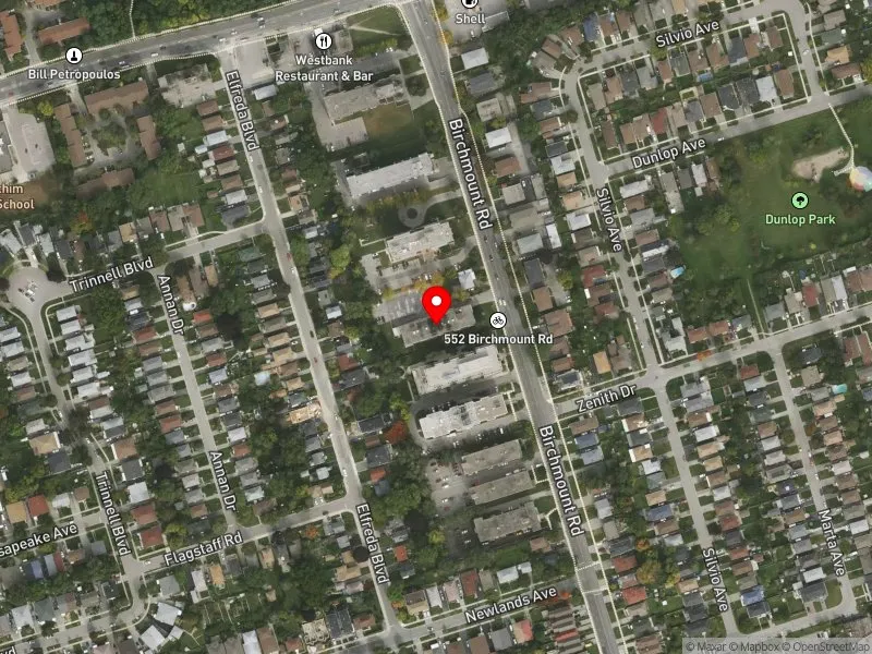 RentSafeTO apartment evaluation satellite view of 552 BIRCHMOUNT RD in Scarborough Southwest, Toronto