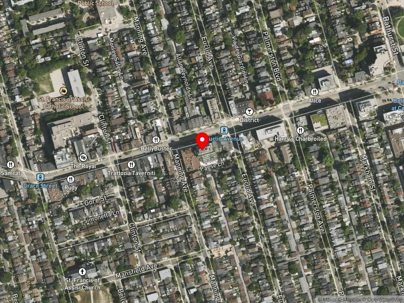 RentSafeTO apartment evaluation satellite view of 555 COLLEGE ST in University-Rosedale, Toronto