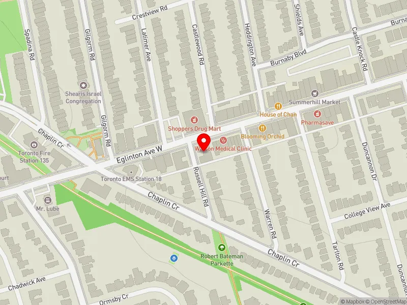 RentSafeTO apartment evaluation map view of 555 RUSSELL HILL RD in Toronto-St. Paul's, Toronto