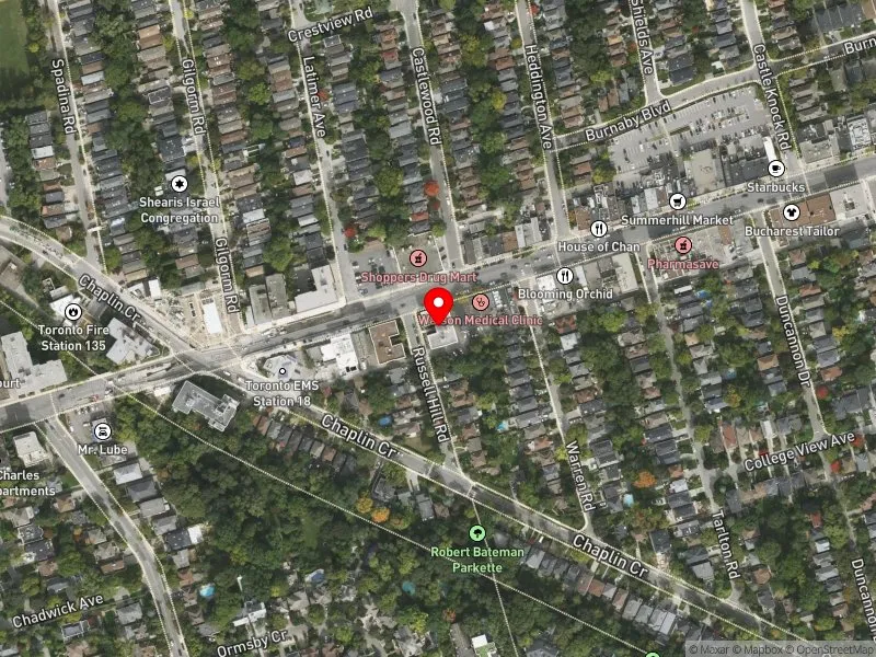 RentSafeTO apartment evaluation satellite view of 555 RUSSELL HILL RD in Toronto-St. Paul's, Toronto