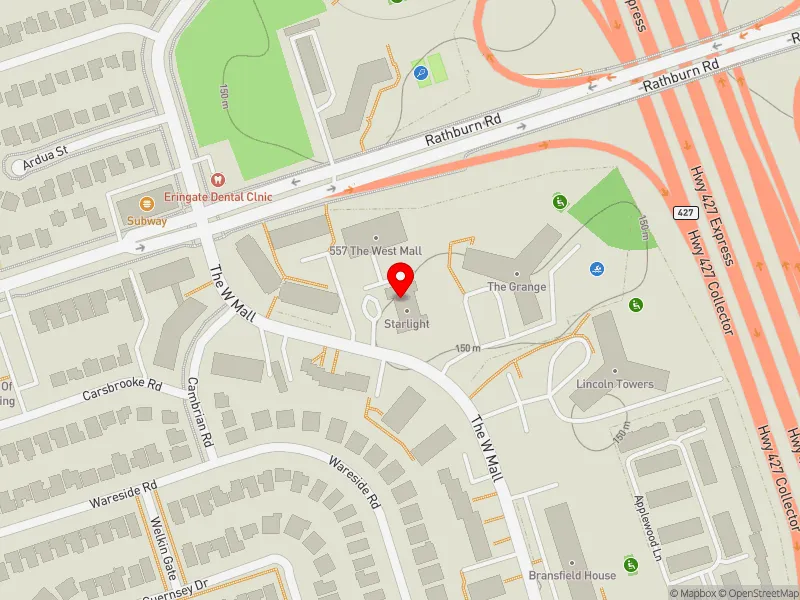 RentSafeTO apartment evaluation map view of 555 THE WEST MALL in Etobicoke Centre, Toronto