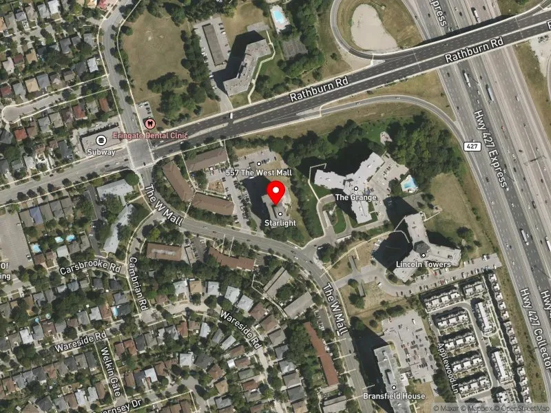 RentSafeTO apartment evaluation satellite view of 555 THE WEST MALL in Etobicoke Centre, Toronto