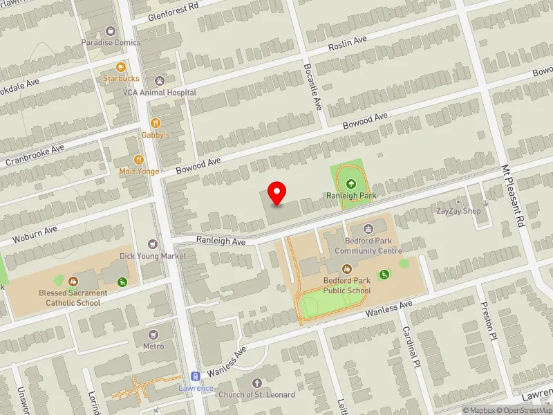 RentSafeTO apartment evaluation map view of 56 RANLEIGH AVE in Don Valley West, Toronto