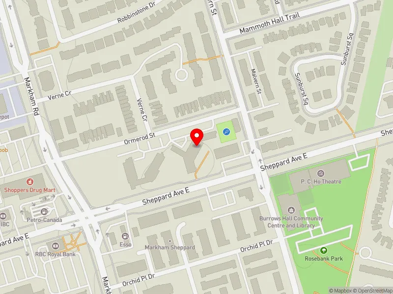 RentSafeTO apartment evaluation map view of 5600 SHEPPARD AVE E in Scarborough North, Toronto