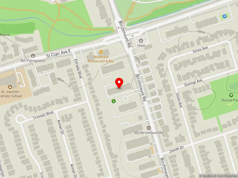 RentSafeTO apartment evaluation map view of 568 BIRCHMOUNT RD in Scarborough Southwest, Toronto