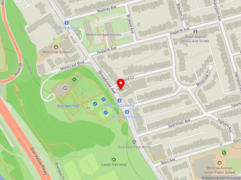 RentSafeTO apartment evaluation map view of 569 BROADVIEW AVE in Toronto-Danforth, Toronto