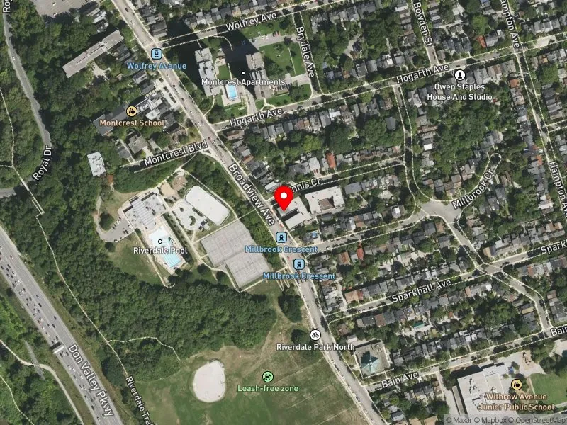 RentSafeTO apartment evaluation satellite view of 569 BROADVIEW AVE in Toronto-Danforth, Toronto