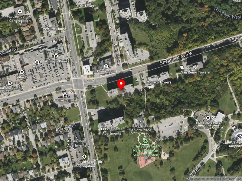 RentSafeTO apartment evaluation satellite view of 569 SHEPPARD AVE W in York Centre, Toronto