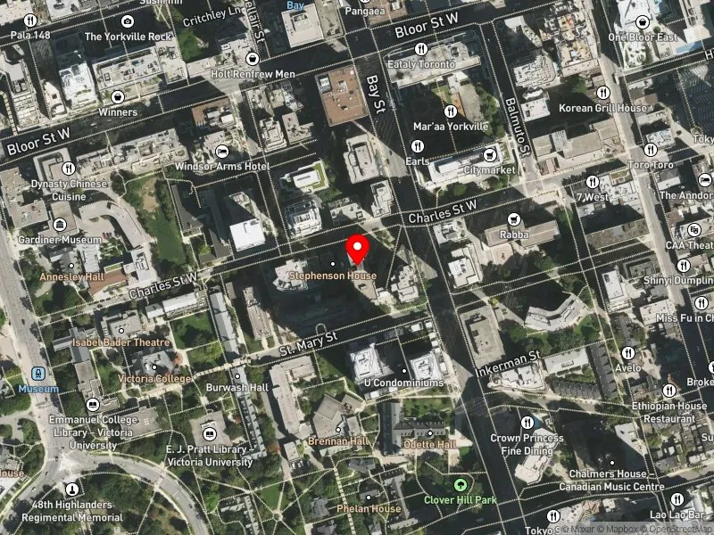 RentSafeTO apartment evaluation satellite view of 57 CHARLES ST W in University-Rosedale, Toronto