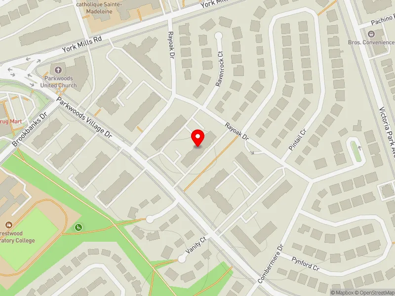 RentSafeTO apartment evaluation map view of 57 PARKWOODS VILLAGE DR in Don Valley East, Toronto