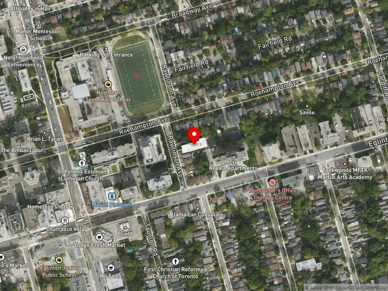 RentSafeTO apartment evaluation satellite view of 57 RAWLINSON AVE in Don Valley West, Toronto