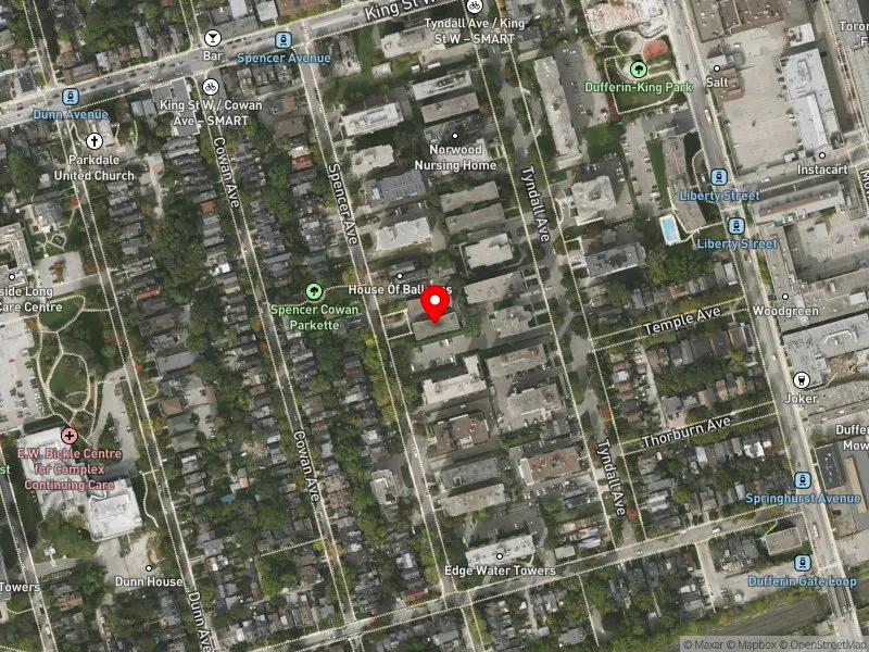 RentSafeTO apartment evaluation satellite view of 57 SPENCER AVE in Parkdale-High Park, Toronto