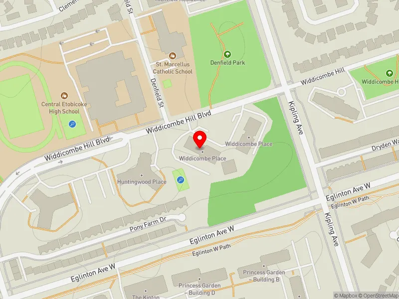 RentSafeTO apartment evaluation map view of 57 WIDDICOMBE HILL BLVD in Etobicoke Centre, Toronto