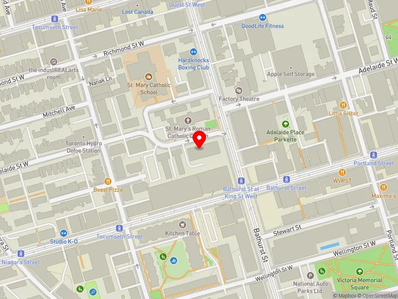RentSafeTO apartment evaluation map view of 575 ADELAIDE ST W in Spadina-Fort York, Toronto