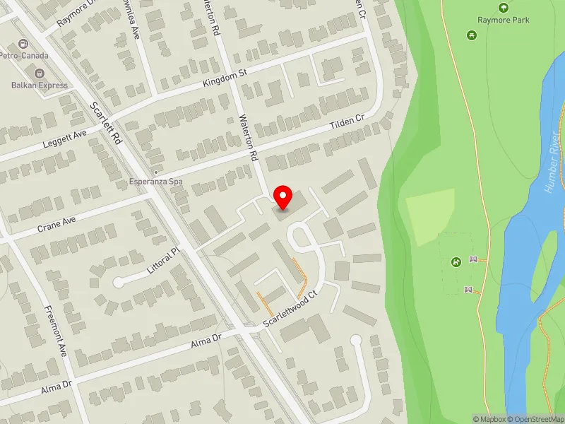RentSafeTO apartment evaluation map view of 58 WATERTON RD in Etobicoke Centre, Toronto
