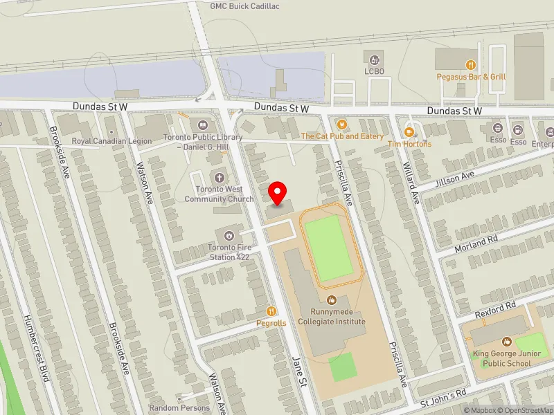 RentSafeTO apartment evaluation map view of 585 JANE ST in Parkdale-High Park, Toronto