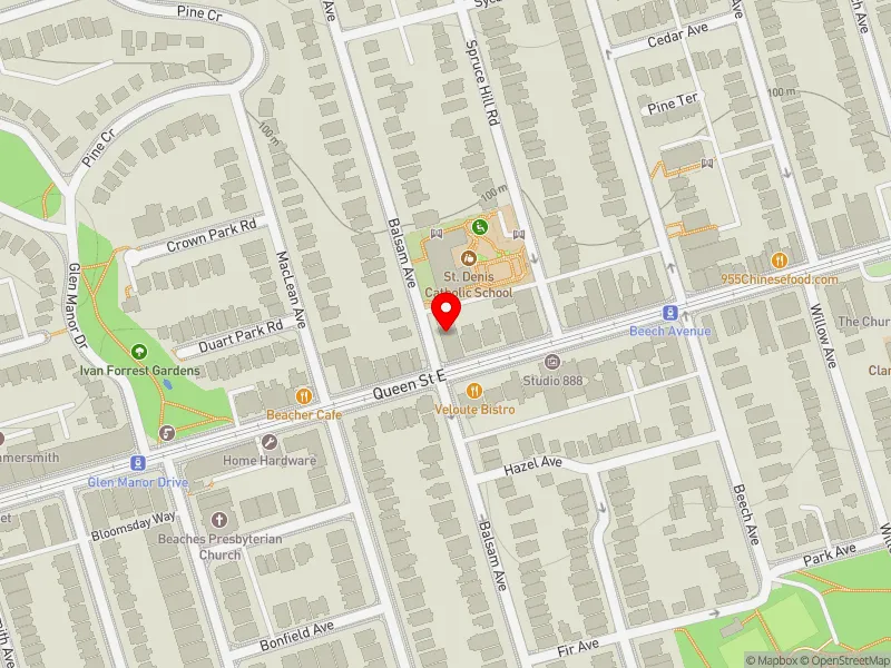 RentSafeTO apartment evaluation map view of 59 BALSAM AVE in Beaches-East York, Toronto