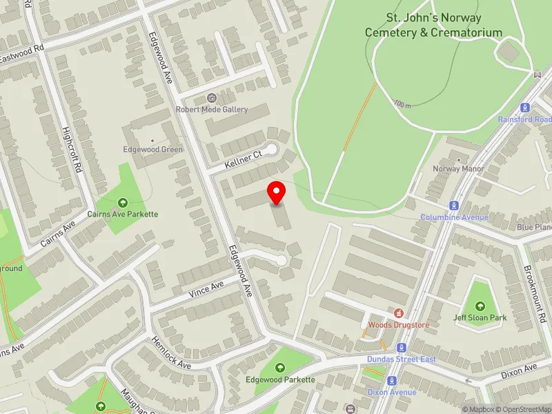 RentSafeTO apartment evaluation map view of 59 EDGEWOOD AVE in Beaches-East York, Toronto