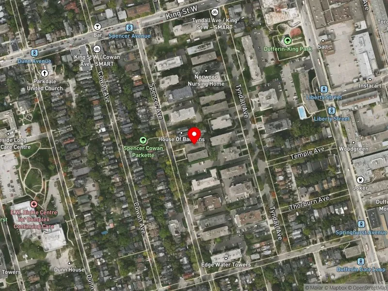 RentSafeTO apartment evaluation satellite view of 59 SPENCER AVE in Parkdale-High Park, Toronto