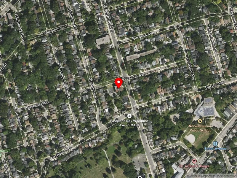 RentSafeTO apartment evaluation satellite view of 592 WOODBINE AVE in Beaches-East York, Toronto