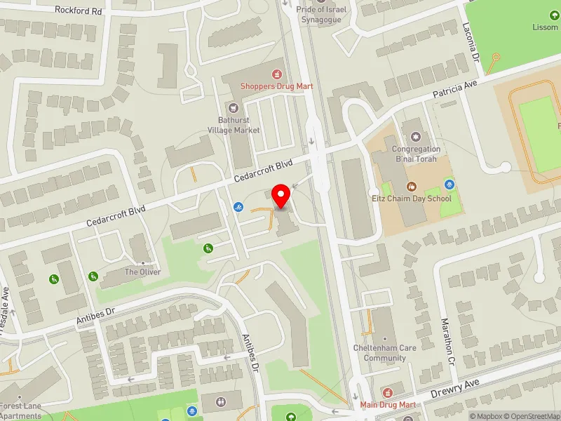 RentSafeTO apartment evaluation map view of 5950 BATHURST ST in York Centre, Toronto