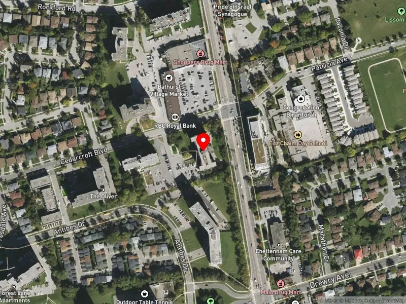 RentSafeTO apartment evaluation satellite view of 5950 BATHURST ST in York Centre, Toronto