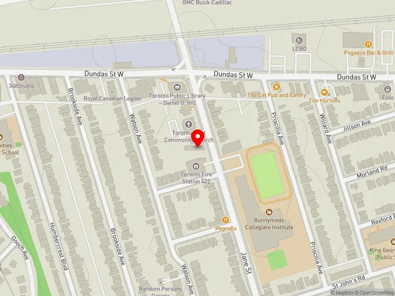 RentSafeTO apartment evaluation map view of 596 JANE ST in Parkdale-High Park, Toronto