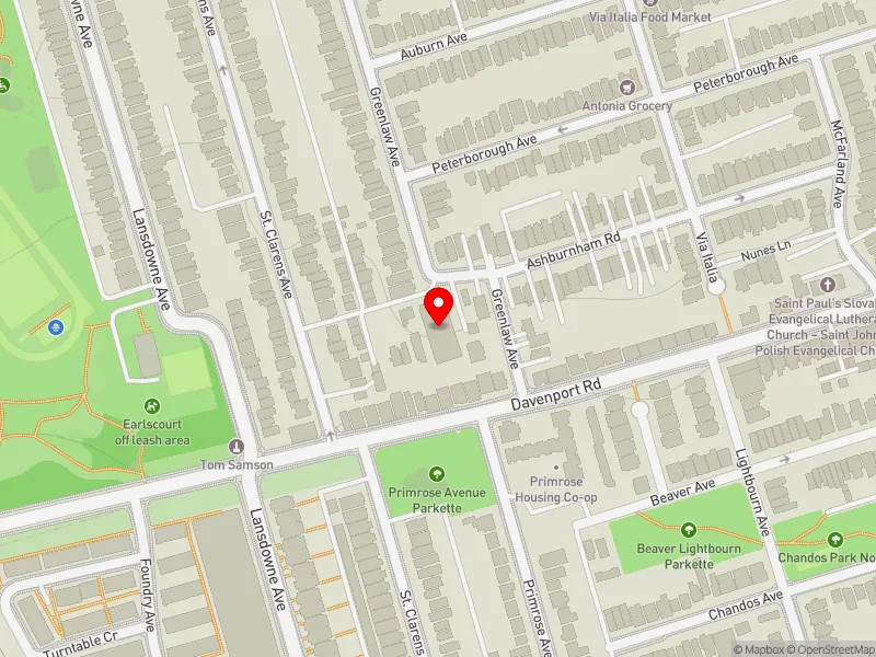 RentSafeTO apartment evaluation map view of 6 A GREENLAW AVE in Davenport, Toronto