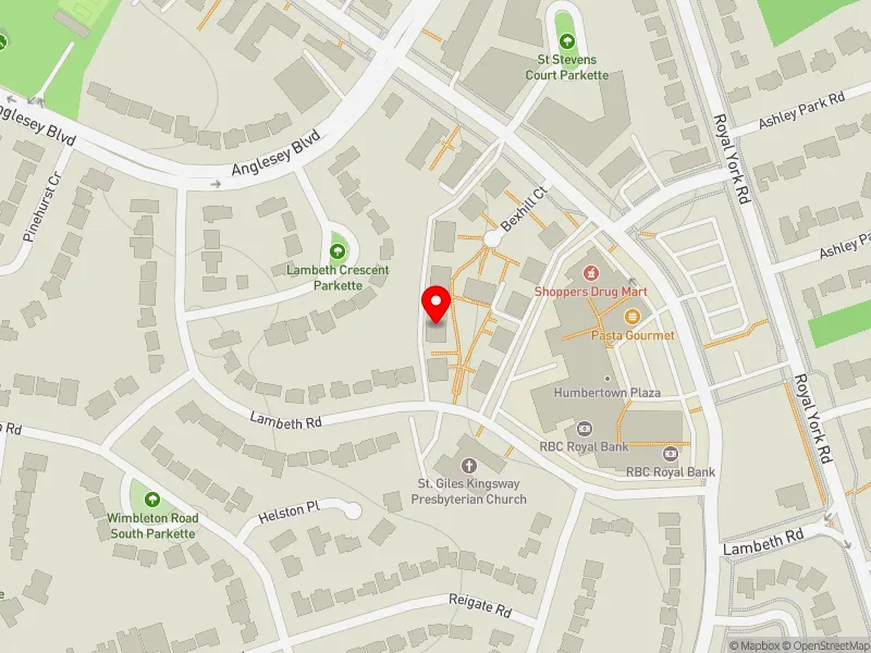 RentSafeTO apartment evaluation map view of 6 BEXHILL CRT in Etobicoke Centre, Toronto